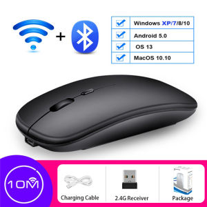 【Hàng có sẵn】chuột không dây bluetooth sạc được Đầu thu 2.4GHz chế độ kép chuột cho PC chơi Game im lặng 3 DPI máy tính xách tay văn phòng