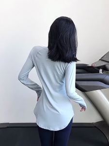 1115 Autumn and Winter Long Thigh-Length Slimming Style Beauty Back Breathable Yoga Clothes Long Sleeve Running Fitness Sportswear T Womens T-shirt