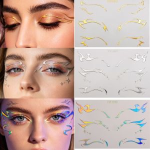 STARGOODS 10 PCS Glitter Eyeliner Eyebrows Tattoo Stickers Aurora Waterproof Metallic Makeup Patches Cyberpunk Gold  Eye Make-up Stickers Face Art