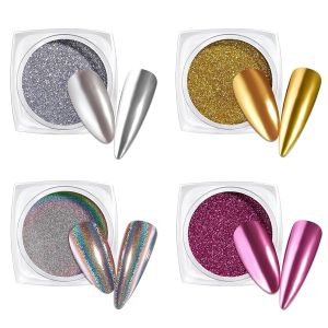 Beetles Chrome Nail Powder 2 Jars White Pearl and Purple Aurora Chrome Powder for Gel Nail Mirror Effect Glitter Mani Set Pigment Nails Art Design Gifts for Women