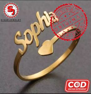 Cincin Ukir Nama Sendiri Titanium Motif Love Anti Karat