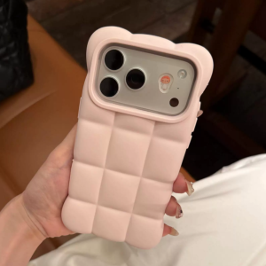 Cute Cartoon 3D flaky Clouds Grid Pattern Case for iPhone 17 15 14 13 16 Pro Max Solid Color Silicone Shockproof TPU Soft Cover