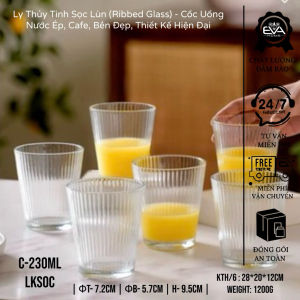Bộ 12 Cốc Thủy Tinh 200ml Dáng Lùn Vân Khía - Ly Wishy Cổ Điển Cao Cấp