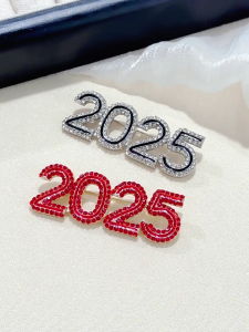Novelty Crystal Brooch Collar Lapel Pin Novelty 2025 Jewelry New Year Theme Pin New Year Crystal Rhinestones Jewelry