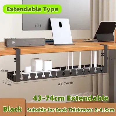 Extendable Under Desk Cable Management Tray Desk Bottom Socket Holder Line Storage Organizer Rack
