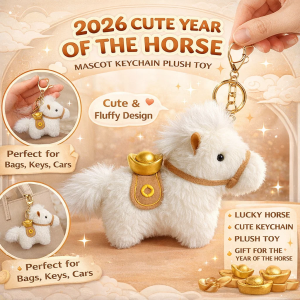 A Must-have For The Year Of The Horse【2026 Year of the Horse Mascot】Plush Pony Doll Keychain/Cute Soft Stuffed Animal Toy/New Year Gift/Home Office Decor/Kids Adults Collection