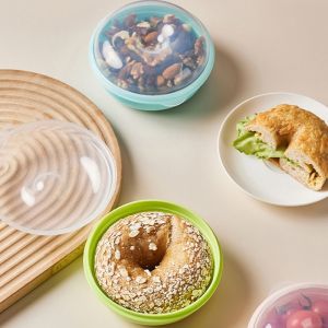 ANGY  2Pcs Plastic Bread Storage Box Airtight Round Food Containers Portable Reusable Doughnut Holder for Home