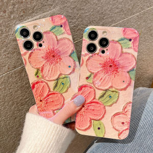 Phone Case for Samsung S24 FE Beautiful Shiny Bluray Three-dimensional peach Flower Painting Style Silicone Soft Casing Galaxy S24fe Suitable for girls Phone Cover