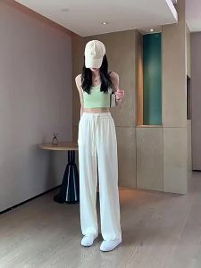 Ice Silk Wide-Leg Pants Straight Draped High-Waist Pants 2025 Versatile Slimming Petite Narrow Cool Sports Pants for Women