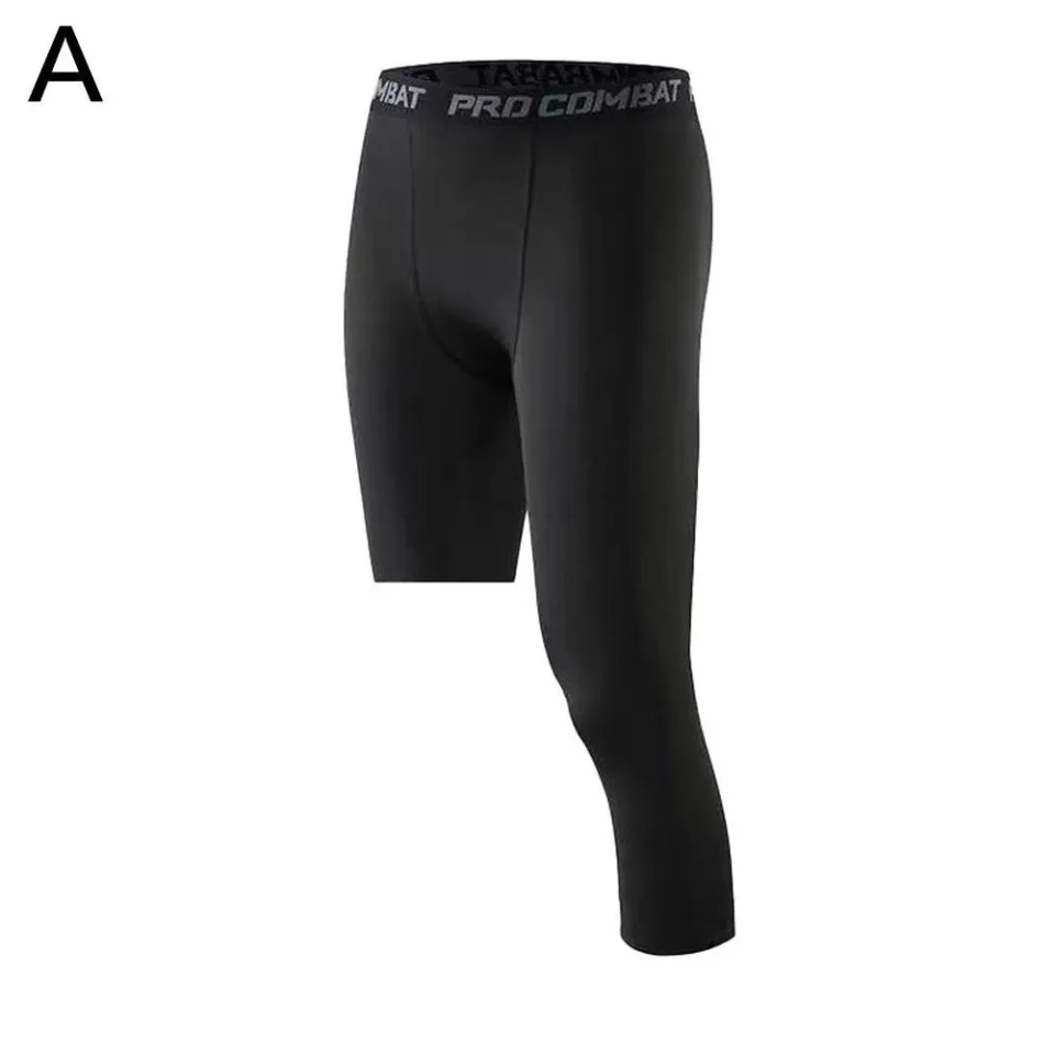 Men One Leg Compression 3/4 Capri Tights Pants Athletic Layer Base  Basketball X6F8