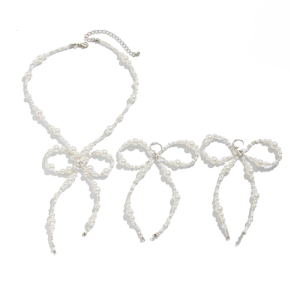 Elegant Pearls Bowknot Necklace Earrings Matching Set Elegant For Women Work Event Evening Occasions