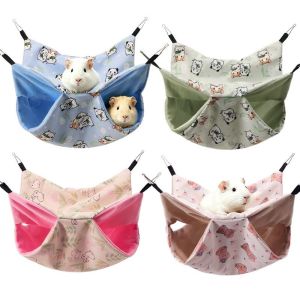 MILDPETAL Breathable Hamster Hammock Double Layer Pet Cage Accessories Guinea Pig Hanging Hammock Durable with 4 Metal Hooks Small Animals Sleeping Pouch for Small Animals