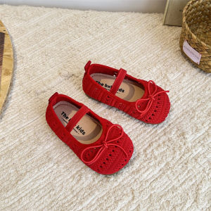 2025 Candy Color Knitting Fabric Children Dance Shoes Girls Hollow Out Student Summer Ballet Shoes School All Match Shoes I09044