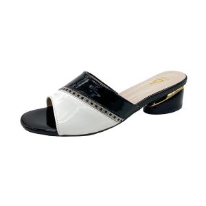 LYS Summer Slippers Women  Rhinestone Low-Heeled Comfort Lady Sandals Open-Toe formal elegant 4 cm
