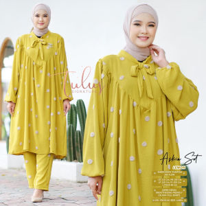 Tulus Signature Askia Set LD 115 / Oneset Wanita Setelan Celana & Long Tunik / Embroidery Pompom Airfflow Polkadot / Lengan Panjang Busui Friendly