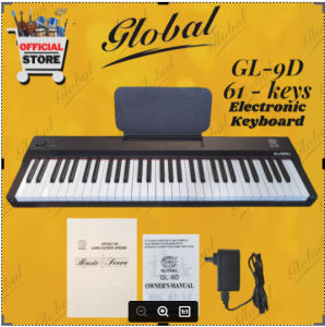 GLOBAL KEYBOARD GL 9D 61 KEYS FREE STAND LEARNING APP function / 3.5 mm headphone jackBLUETOOTH compatible / COMPACT sized with bulit-in BATTERY great for GIG OUTDOOR use / MIDI input & output connection / RECORDING PROGRAMMING PALYBACK functions