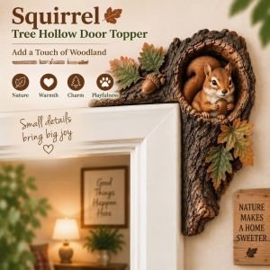 MUNCHX Gỗ trang trí cửa hình cây rỗng Chipmunk Vân vỏ cây 2D Khung trang trí cửa rỗng hình cây động vật Biển hiệu khung cửa gỗ hình sóc và cú Trang trí góc cửa hình động vật