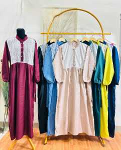 ZARRA MIDI DRESS COTTON SALUR MIX BRUKAT GAMIS MIDI SALUR KOMBINASI BRUKAT MEWAH MIDI DRESS STRIPE