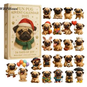 XZ🔥🔥🔥 Pug Advent Calendar 2025 24 Days Christmas Advent Calendar With Cute Pug Dog Hanging Ornaments Holiday Gift For Dog Lovers