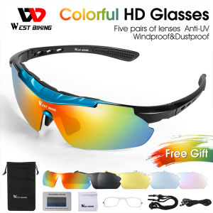 WEST BIKING 5 Lens Polarized Cycling Shades For Men Outdoor Sport Bike Glasses Sun Glasses Cycling Shades Polarized Protection Polarized Sunglasses Goggles
