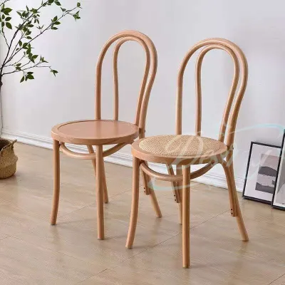 Dining Chair Solid Wood Vintage Chair Home Mid-Ancient Rattan Woven Armchair Internet Celebrity Restaurant Famous Dining Room Furniture