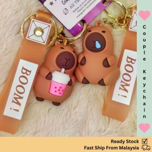 [1x Boba & 1x Sleepy Capybara] Cute Couple Keychain Boyfriend Girlfriend Gift Valentine Love Backpack Bag Key Ring