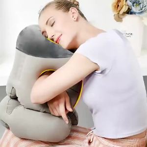 Inflatable Travel Pillow with Soft Slipcover Airplane Sleep Comfort Support Neck Relief Neck Pain Face Down Protection Spine