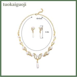 tuokaiguoji 3PC Womens Fashion Wedding Season Imitation Pearl Flower Necklace Earrings Jewelry Set Wedding Date Party Holiday Gift-8916