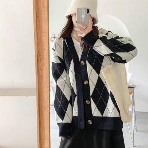 Kardigan Rajutan Baru Sweter Korea Retro Atasan Modis Lengan Panjang Kasual Longgar Wanita