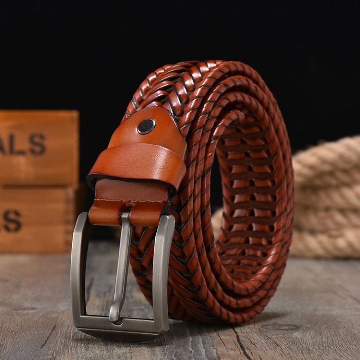 New Braided Belt for Men's Woven Belt Luxury Genuine Leather Cow Straps