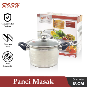 ROSH Panci Masak Stainless Steel Dengan Tutup Kaca Sauce Pot Non-Magnetic ROS