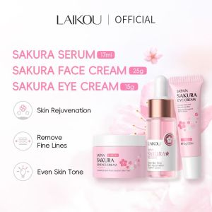 LAIKOU Sakura Skin Care Set Cherry Blossoms Serum Face Cream Eye Cream Anti Wrinkle Moisturizer Reduce Eye Bags [Cruelty-free]
