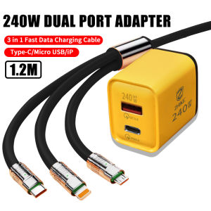 ZHIKE 3 in 1 Charger for Android Type C Micro USB iOS 120Watts Data Cable with Adaptor 240W GaN Dual Port Adapter 280W Super Fast Charging 180° Rotation 6A with LED Indicator Silicone Zinc Alloy Compatible with iPhone Realme Samsung Manila Fast Shipping