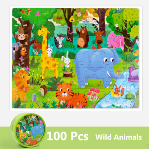 100 Pcs Jigsaw Puzzle | Puzzel Kayu Kotak Tube 100pcs Hewan Dinosaurus Kendaraan Mainan Edukasi Anak