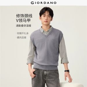 Giordano Men V-neck knit vest Free Shipping 18056010