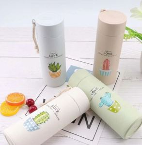 Botol Minum Kaca Motif Kaktus Unik 450ml Tumbler Termos Sovenir