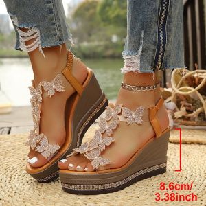 [Free Shipping] In-Stock WomenS Platform Sandals 2026 Summer New Style Plus-Size Wedge Heel Floral Rhinestone Beach Sandals