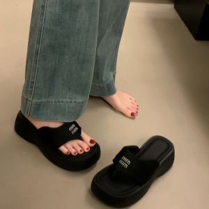 Free Shipping Thick-Soled WomenS Sandals For Summer 2026 New Style Suitable For Wearing With Dresses Height-Increasing Black Beach Sandals