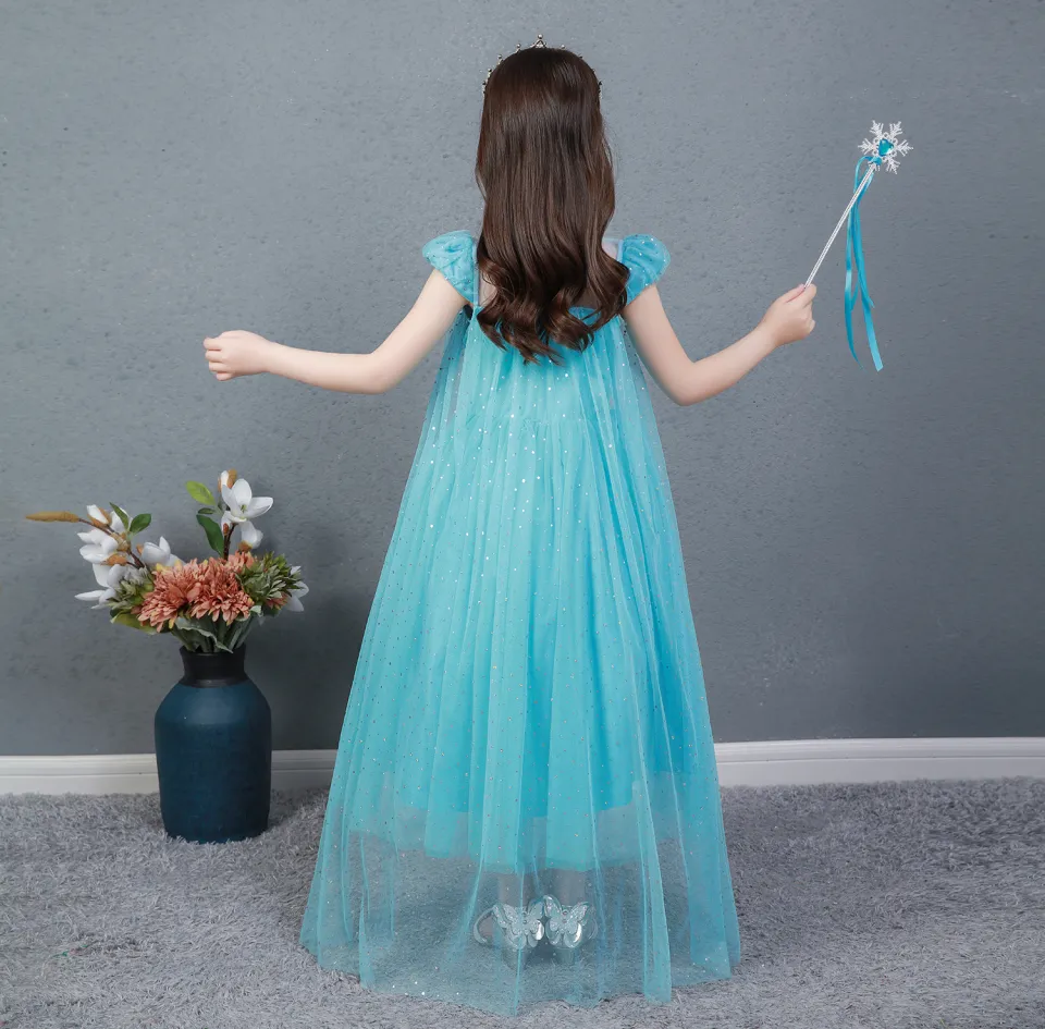 Váy đầm công chúa Elsa màu xanh kèm tà dài cho bé gái 3-11 tuổi | Lazada.vn