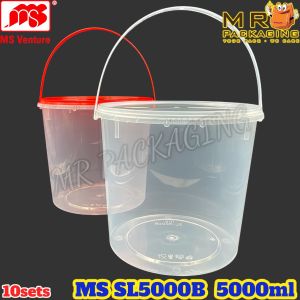 MS Venture SL 5000B Safety Lock Round Container with Handle [ 10sets± ] 5000 ml - Red Clear - Bekas Bucket Popcorn Cookie Door Gift MSSL5000B MS-SL5000B