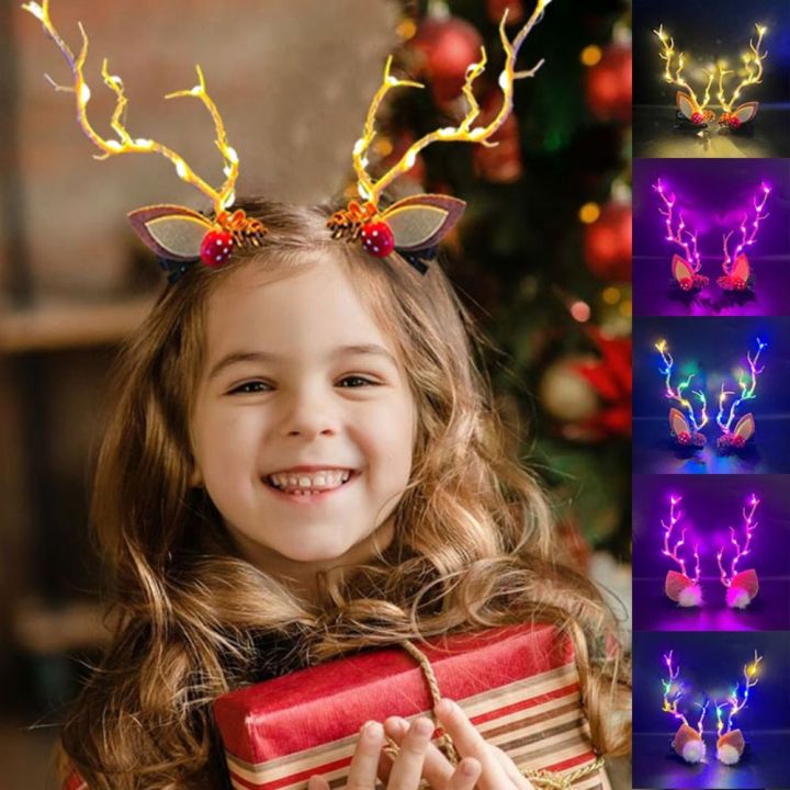 DOI4RE Deer Horns Christmas Antlers Hairpin Branch With Led Light LED ...