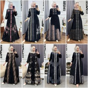 ( S M L XL XXL ) Gamis Twill Rayon Premium Model Kancing Terbaru Jumbo Syari Kekinian Batik Cap - Batik Usman