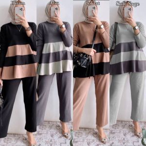 New One Set Setelan Tunik Ceruty Motif Elegaan Celana Kulot Crincle Airflow Outfit Wanita Muslimah Kekinian Simple Mewah Elegan Ootd Pesta Kondangan Hijabers Setrip