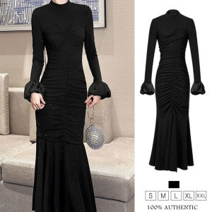 ZYHT EraVogue เดรสผู้หญิง เดรสสีดำ เดรสหางปลา เดรสแขนบาน เดรสทำงาน เดรสไฮโซ เดรสวินเทจ เดรสออกงาน เดรสปาร์ตี้ ชุดราตรี 45035