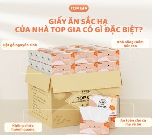 Giấy ăn Sắc Hạ TopGia cao cấp 4 lớp dập vân 4D thành phần bột gỗ tự nhiên