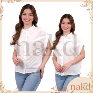 NAKD FASHION ABELINE BASIC COLLAR BATWING PLAIN BUTTON DOWN DAILY CASUAL OFFICE TOP FOR WOMEN 1741