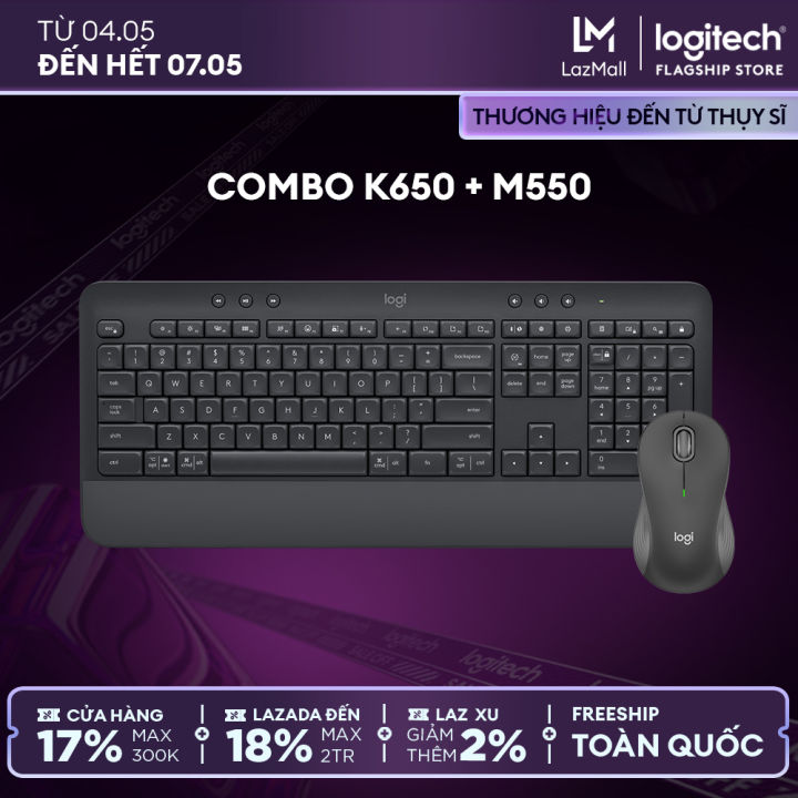 Combo Bàn phím Không dây Bluetooth Logitech K650 và Chuột Không dây Bluetooth Logitech M550