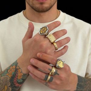 GENENIC 6Pcs/Set Geometric Open Rings Alloy Hip-hop Irregular Letter Rings Retro Thick Men Rings Male