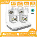 Rolte 8MP PAKTE CCTV 8 Saluran WiFi NVR 2 Kamera WiFi Ptz Lensa Ganda Warna Night Vision Aplikasi Icsee. 