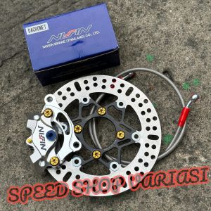 1PAKET PIRINGAN DISC 220MM + KALIPER 2PISTON + SELANG REM 90CM + BAUT DISC + BREKET 220MM BEAT VARIO SCOOPY MIO SMILE FINO VIXION XEON NOUVO JUPITER Z MIO SPORTY